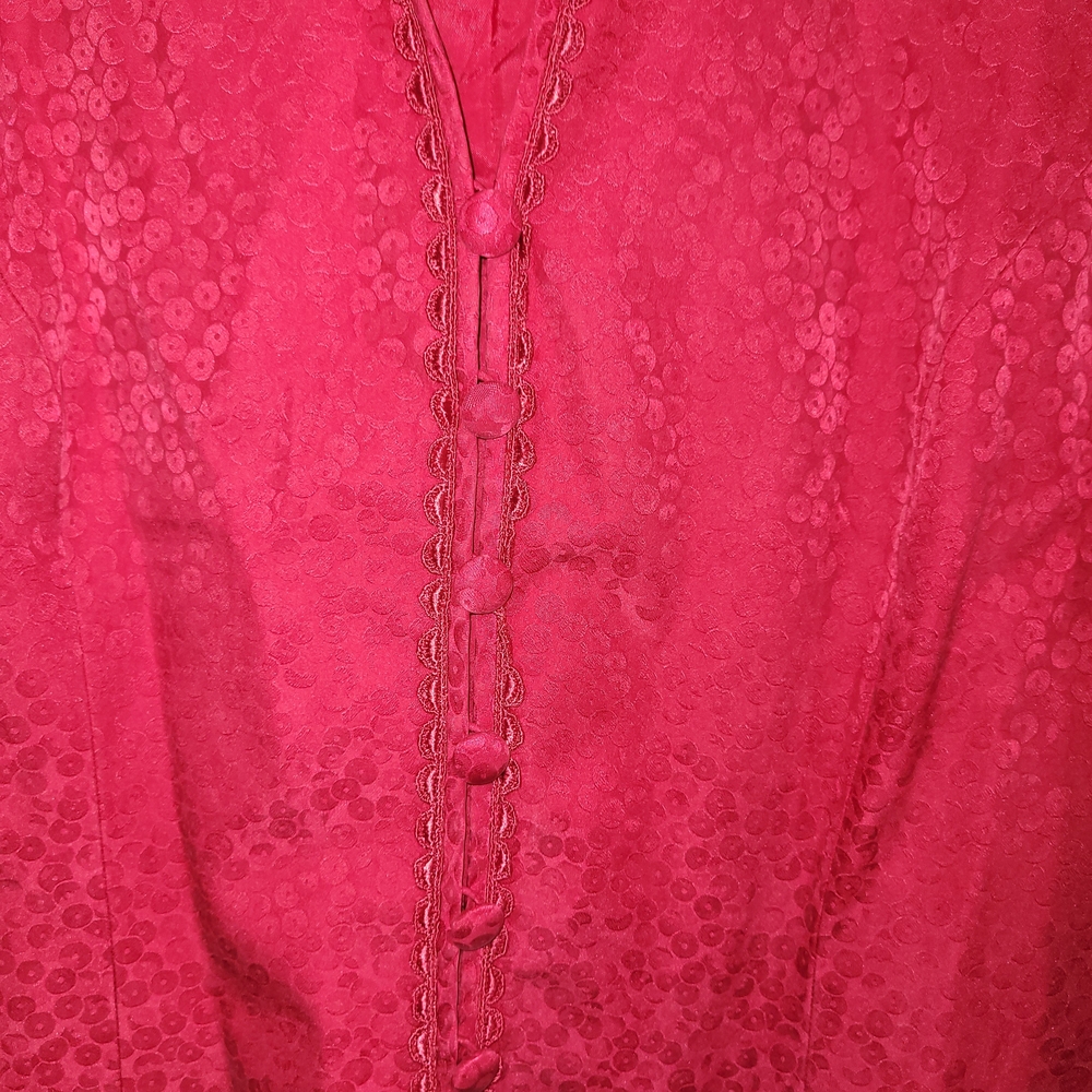 Vintage Silk Skirt Suit Anne Crimmins Hong Kong Red Jacquard Set 8 - Picture 6 of 15